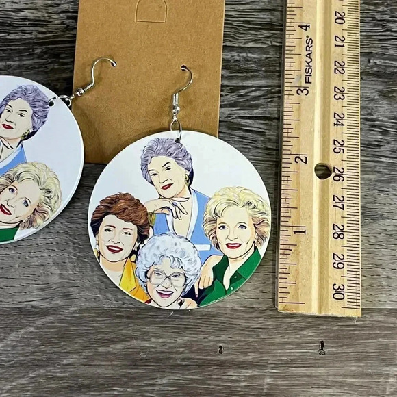 The Golden Girls Round Wood Earrings Large Earrings - Picture 4 of 8